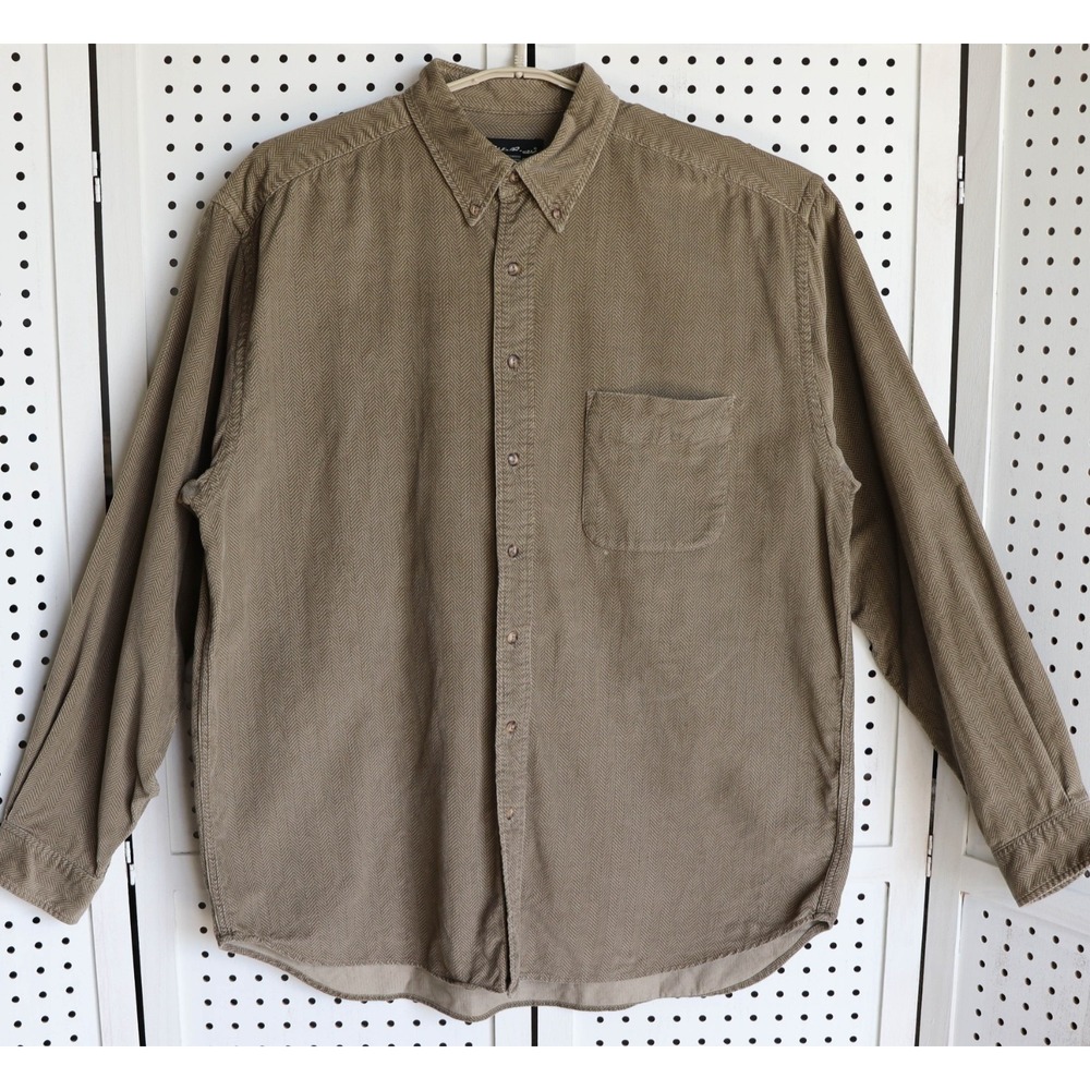Vintage Eddie Bauer Green Corduroy LS Button Up Shirt Mens SIZE XL